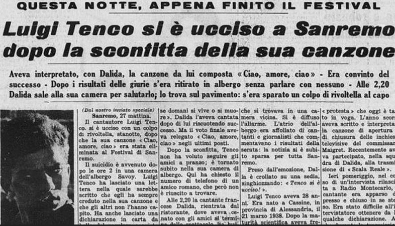 Sanremo 2017, Luigi Tenco: cinquant’anni dalla sua morte