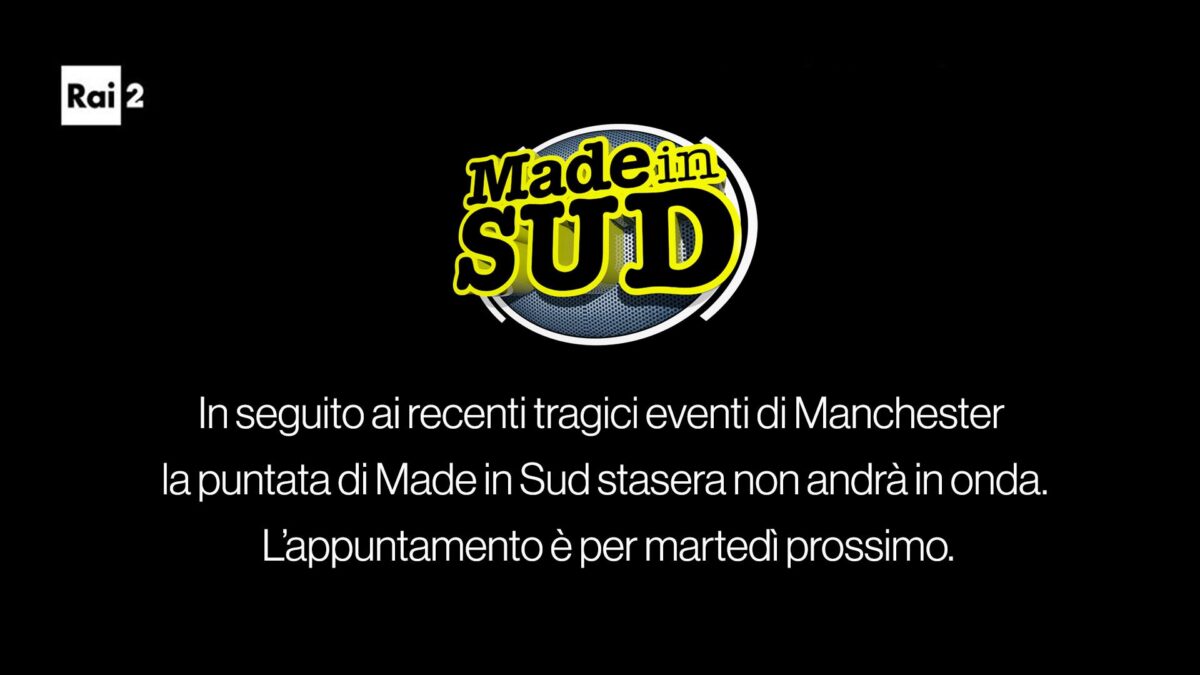 Manchester Arena, l’attentato cambia i palinsesti: cancellato Made in Sud, speciale #Cartabianca su Rai 3
