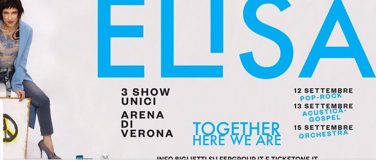 Elisa, 3 concerti all’Arena di Verona il 12, 13 e 15 settembre 2017 per i vent’anni di carriera
