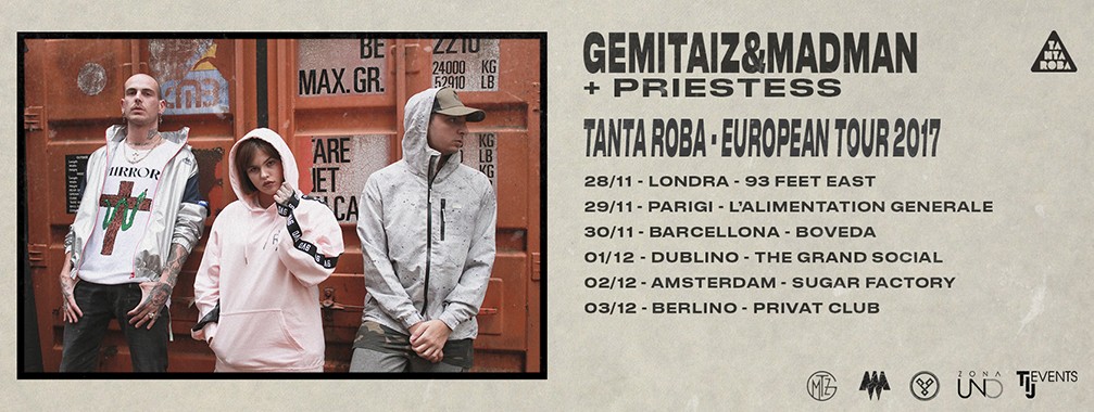 Gemitaiz, Madman e Priestess: tour europeo per Tanta Roba Label