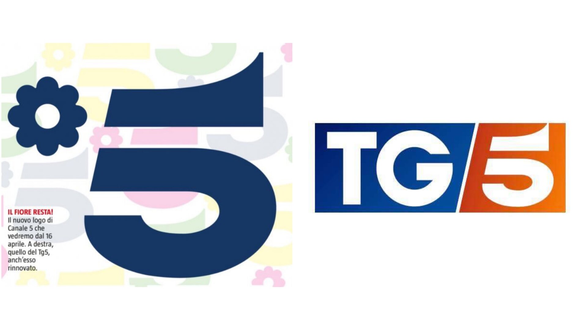 Il nuovo logo di Canale 5 e del Tg5 da lunedì 16 aprile