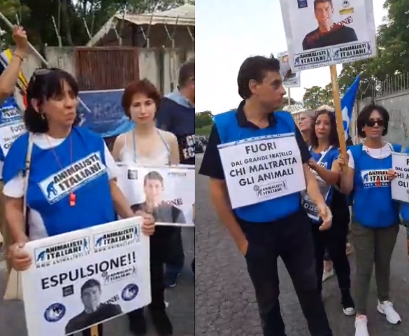 Grande Fratello 15, “espulsione per Filippo”: le grida e la protesta degli animalisti fuori dalla Casa (video)
