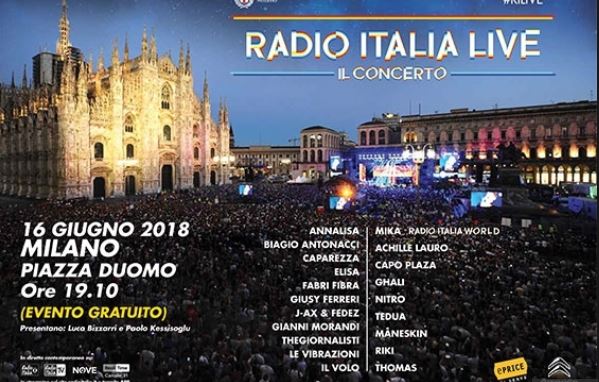 Radio Italia Live, concerto Milano 16 giugno 2018 – Piazza Duomo | Cantanti ospiti