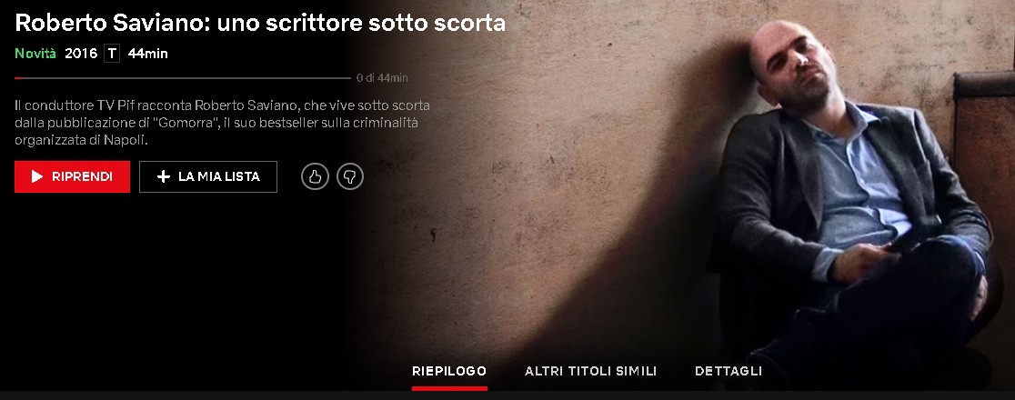 Roberto Saviano – Uno scrittore sotto scorta, su Netflix il doc di PIF realizzato per Rai 3