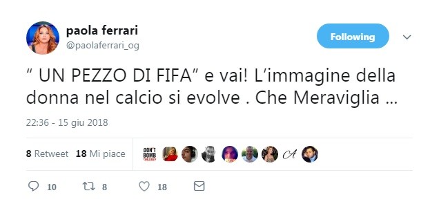 Balalaika, Paola Ferrari all’attacco su Twitter: “L’immagine della donna nel calcio si evolve”