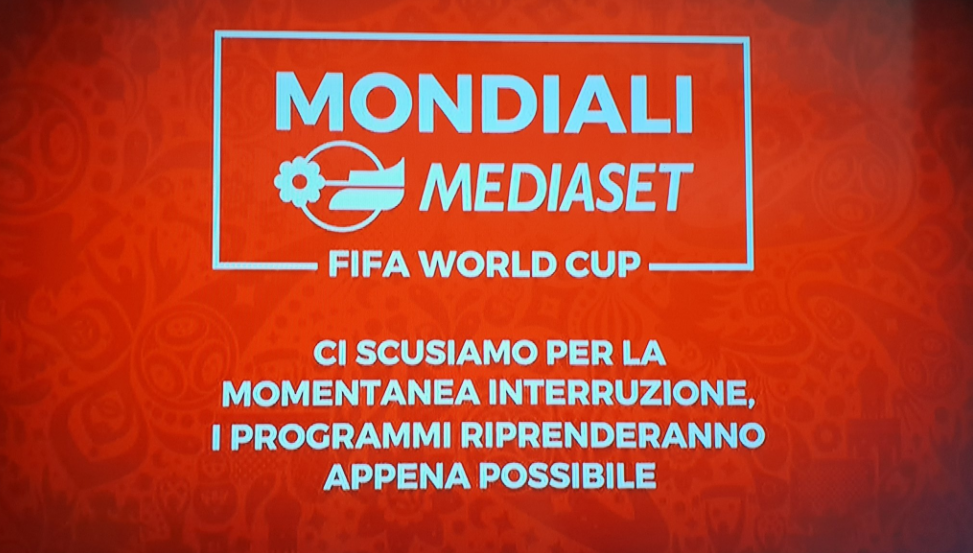 Mediaset Extra, il cartello d’interruzione delle trasmissioni (con il logo dei Mondiali Mediaset)