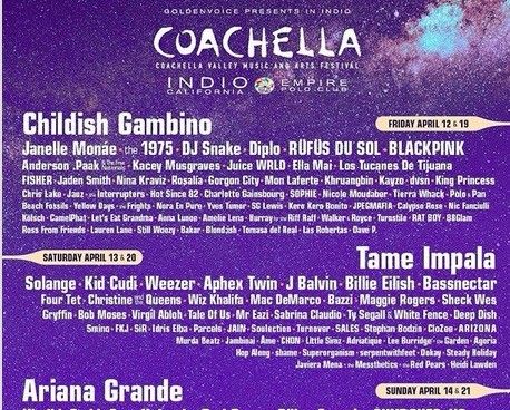 Coachella 2019: ecco il cartellone completo. Childish Gambino, Tame Impala e Ariana Grande sono gli headliners