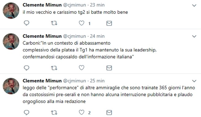 Carboni esalta gli ascolti del Tg1, Mimun del Tg5 replica: “Trainato da costosissimi preserali”