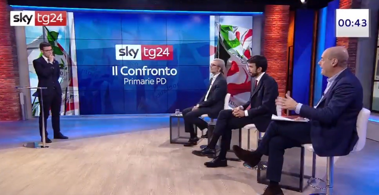 Confronto Pd in tv all’ora di pranzo. Sky: “Alle 13 il massimo dell’ascolto”. Ma Mentana critica