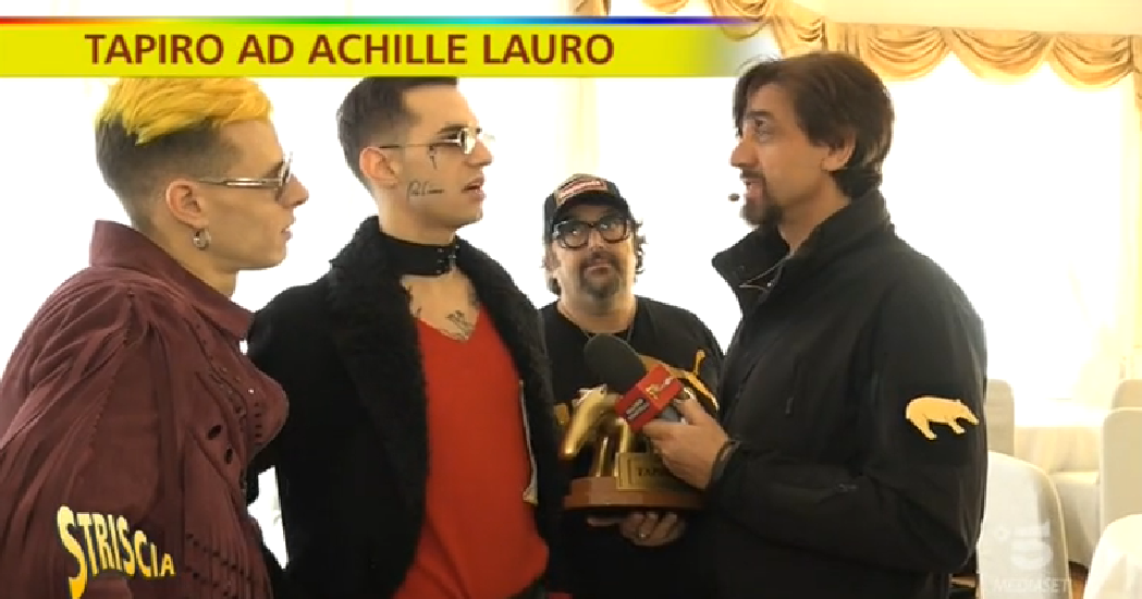 Sanremo 2019, Tapiro ad Achille Lauro, che dice a Staffelli: “Sei ignorante”