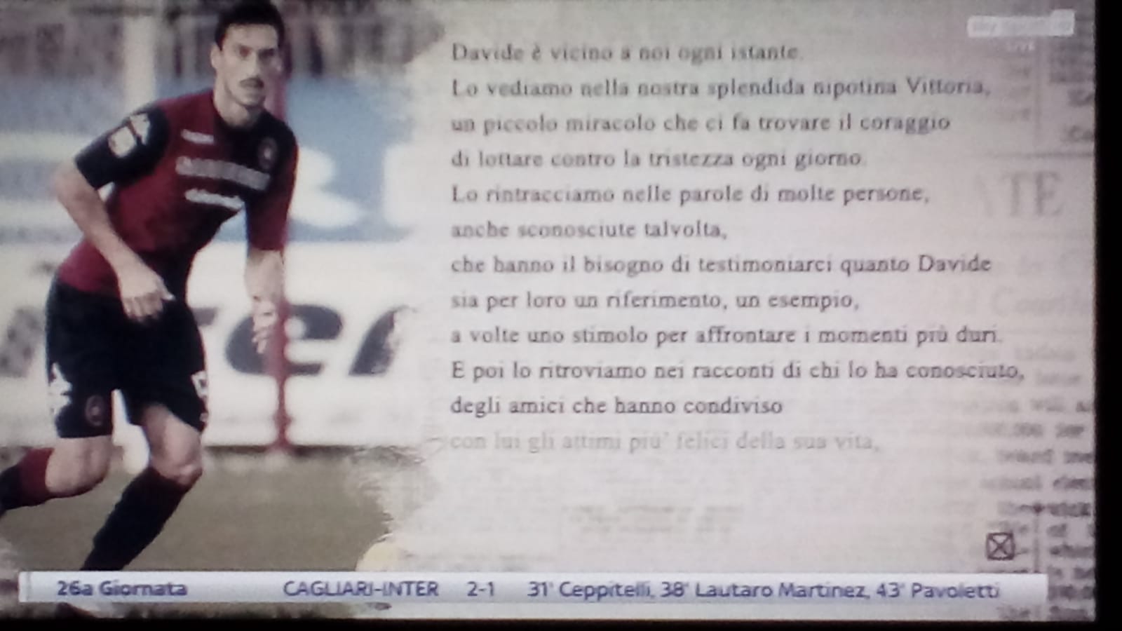 Astori, il ricordo su Sky. Lettera dei genitori: “Non stancatevi di raccontarlo”