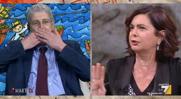Di Martedì, Boldrini contro Giordano: “Io con lui non voglio parlare”