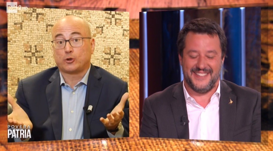 Povera Patria, battibecco Salvini-Cazzullo: “Lei me la tira, mi tocco”. Il giornalista: “No, do notizie”