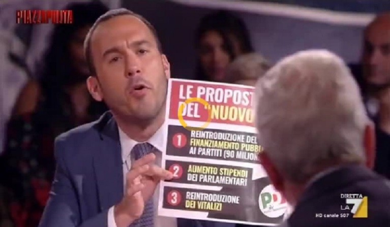 Piazzapulita, Di Stefano contro Formigli: “Monologo di Gentiloni prima di me” (Video)