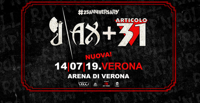 J-Ax + Articolo 31 concerto Arena di Verona 14 luglio 2019 (scaletta e info diretta streaming)