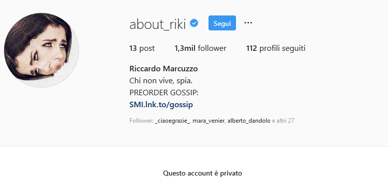 Riki rende privato il suo account Instagram