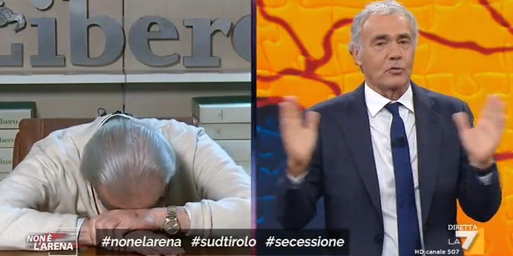 Non è l’Arena, Feltri litiga con Biancofiore e De Girolamo: “Dite caz*ate, ma vaff…”. Poi se ne va (Video)