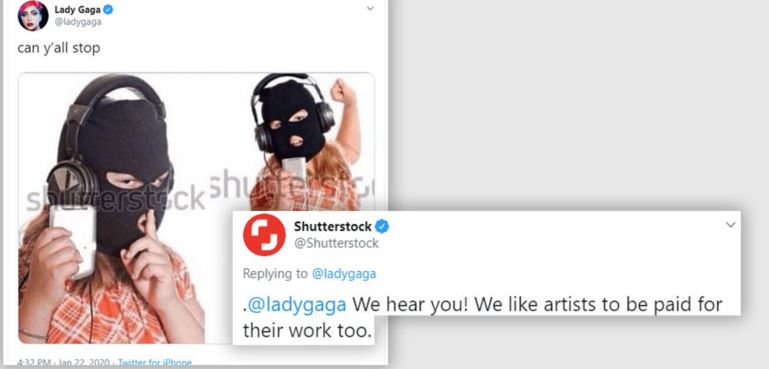Lady Gaga, il tweet con una foto contro la pirateria musicale. E Shutterstock le risponde con il link per i diritti del fotografo…