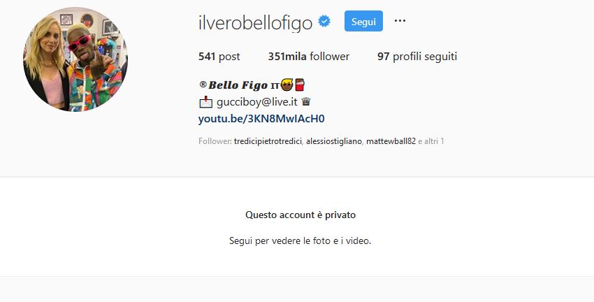 Bello Figo su Instagram, l’account diventa privato