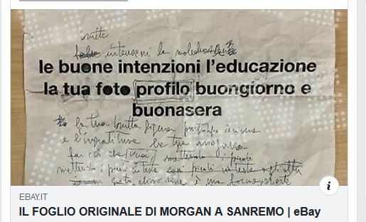 Morgan mette all’asta il foglio originale con il testo modificato di Sincero