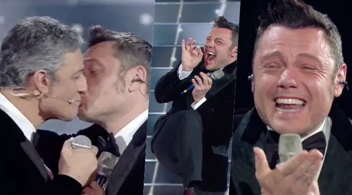 Sanremo 2020, scatta il bacio fra Tiziano Ferro e Fiorello