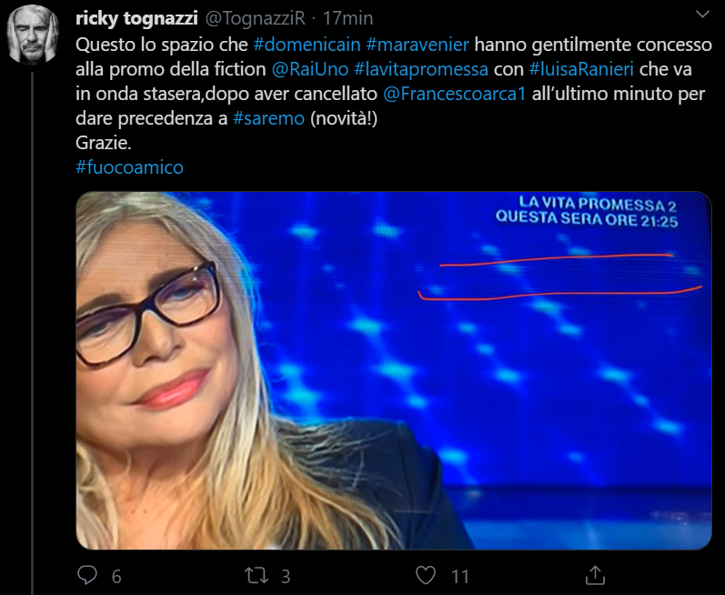 Domenica In, Ricky Tognazzi contro Mara Venier: “Fuoco Amico”