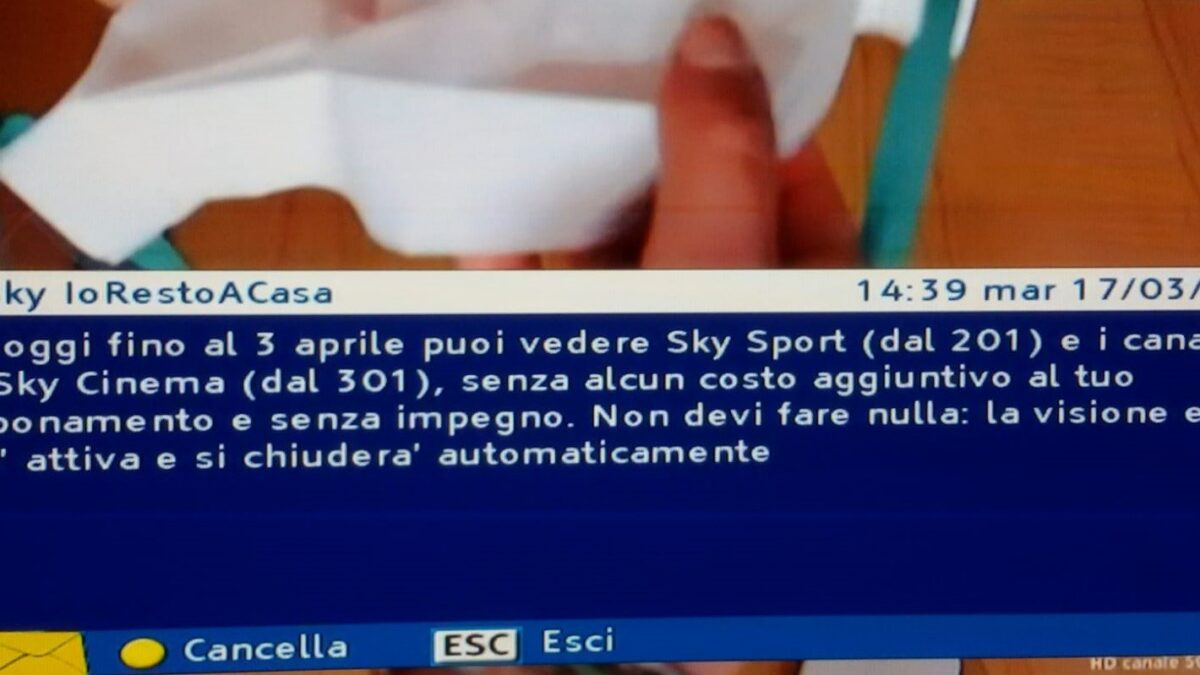 Coronavirus, regalo di Sky: gli abbonati potranno guardare i canali mancanti