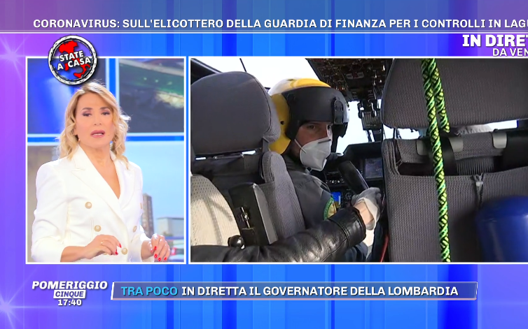 Coronavirus: l’elicottero della Guardia di finanza a Pomeriggio 5, l’inseguimento di Agorà e i vip sui social