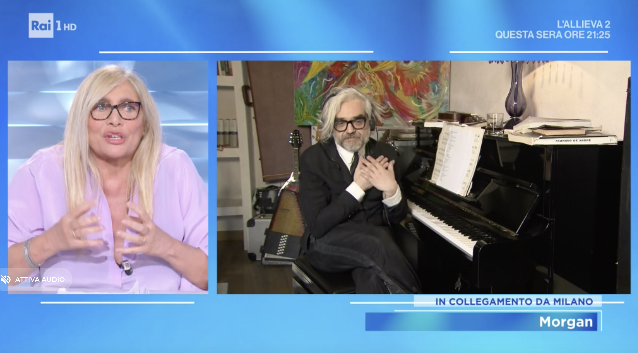 Domenica In, Morgan e la proposta ad Amadeus: “A Sanremo 2021 niente cover, introduciamo il gesto poetico”