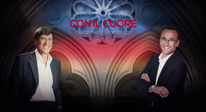 Con il cuore – Nel nome di Francesco, Carlo Conti con Gianni Morandi su Rai1