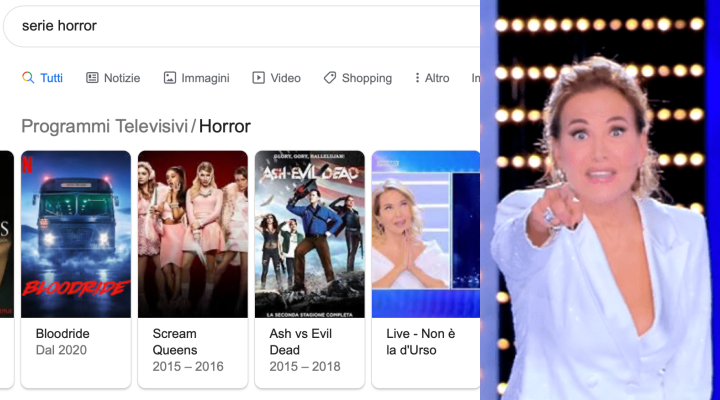 Live – Non è la d’Urso, Google inserisce lo show tra le “serie horror” consigliate