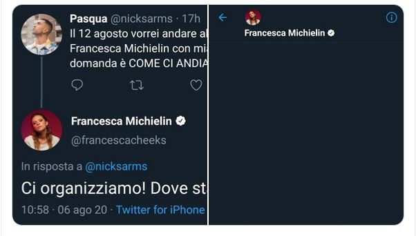 Vuole andare al concerto di Francesca Michielin ma non sa come fare. Lei le risponde: “Ci organizziamo, dove state?”
