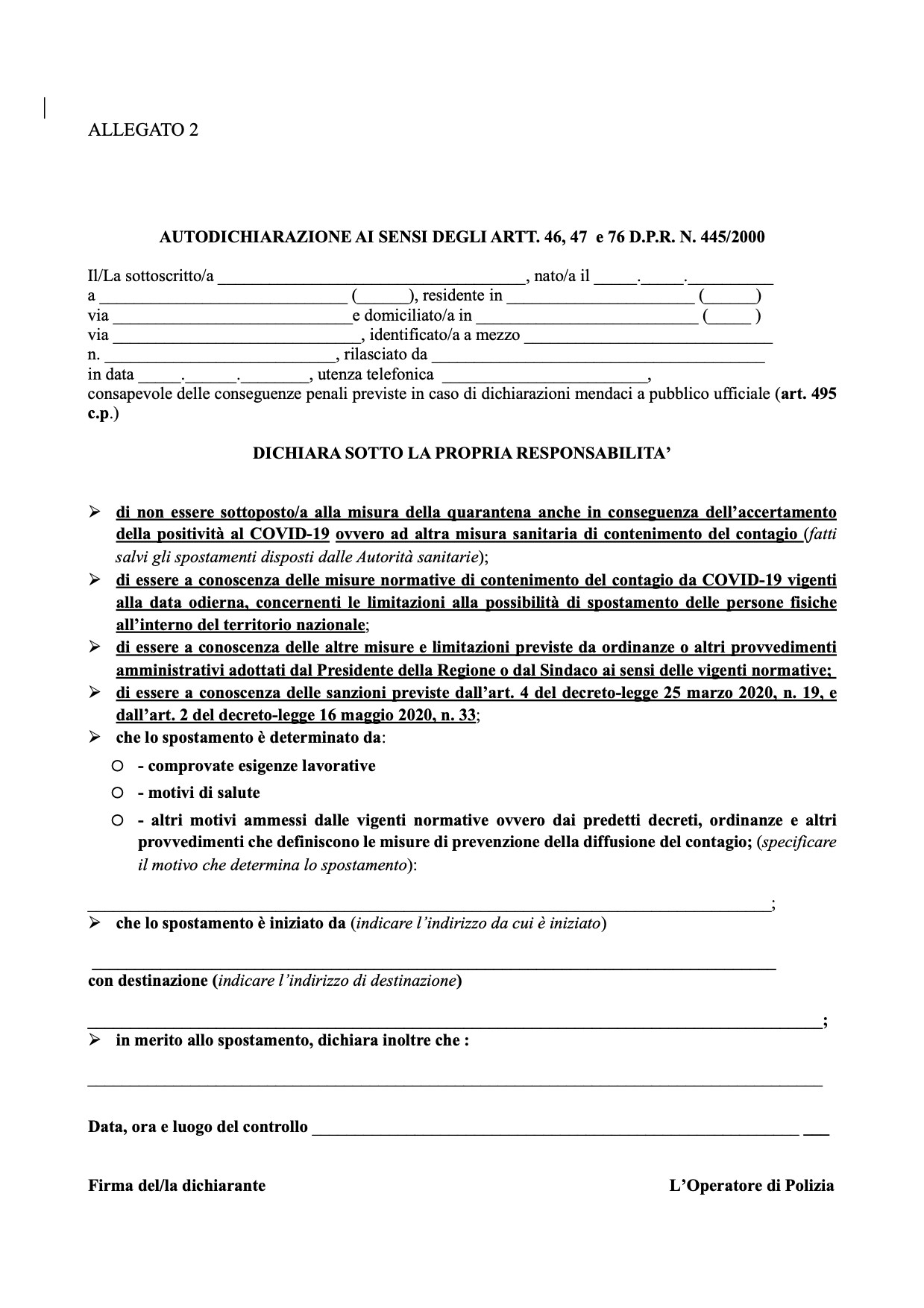 autocertificazione coprifuoco