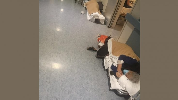 barella da campo - ospedale Rivoli anziana in corridoio
