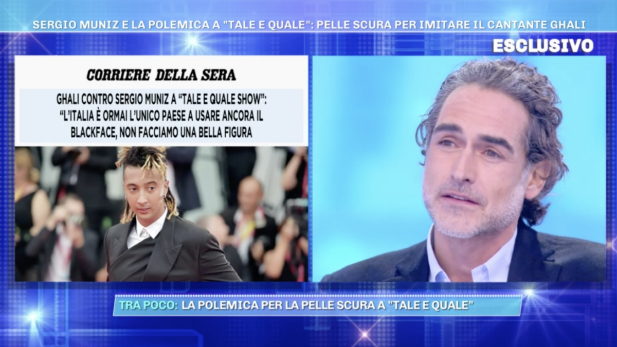 Tale e Quale Show, Sergio Muniz chiede scusa a Ghali per il blackface: “Volevamo solo omaggiare l’artista”