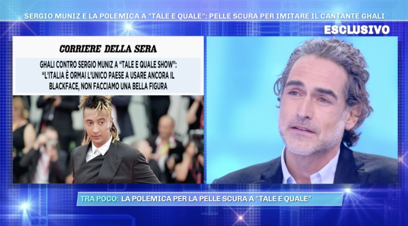 Tale e Quale Show, Sergio Muniz chiede scusa a Ghali per il blackface: “Volevamo solo omaggiare l’artista”