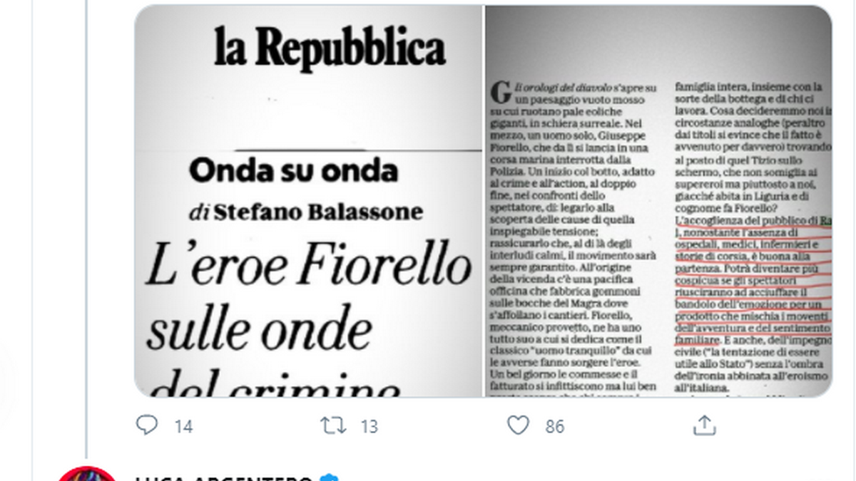 Beppe Fiorello e Luca Argentero, tensione su Twitter tra i due attori, ecco cosa è successo