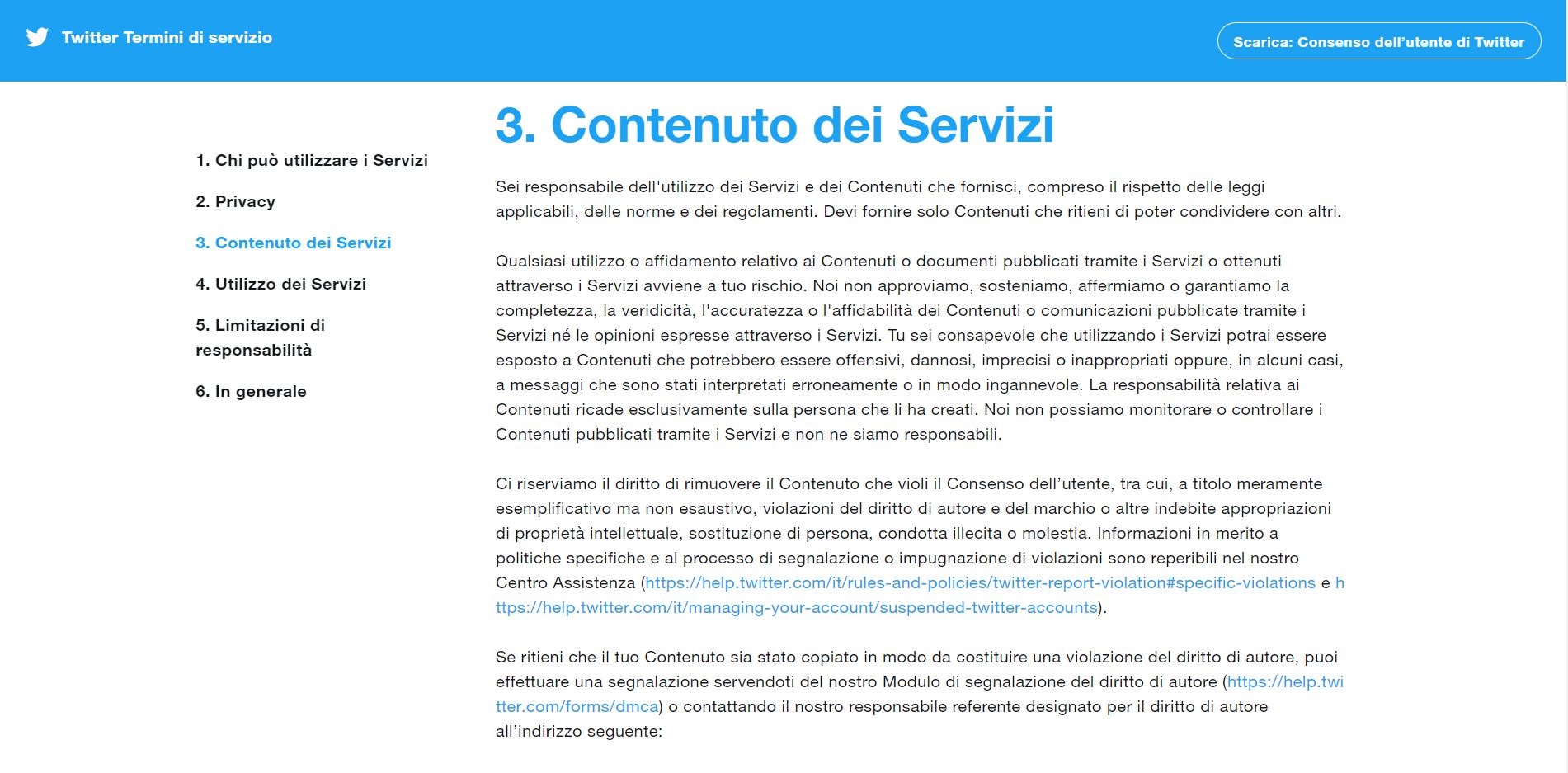 Termini e condizoni di Twitter