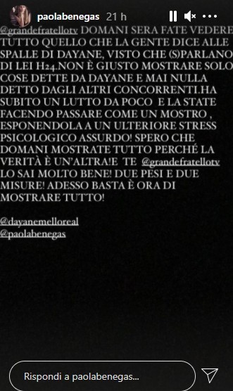 Paola Benegas difende Dayane Mello