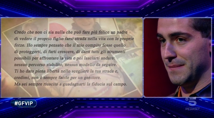 Tommaso Zorzi, la lettera di papà Lorenzo al Grande Fratello Vip 5 (video)