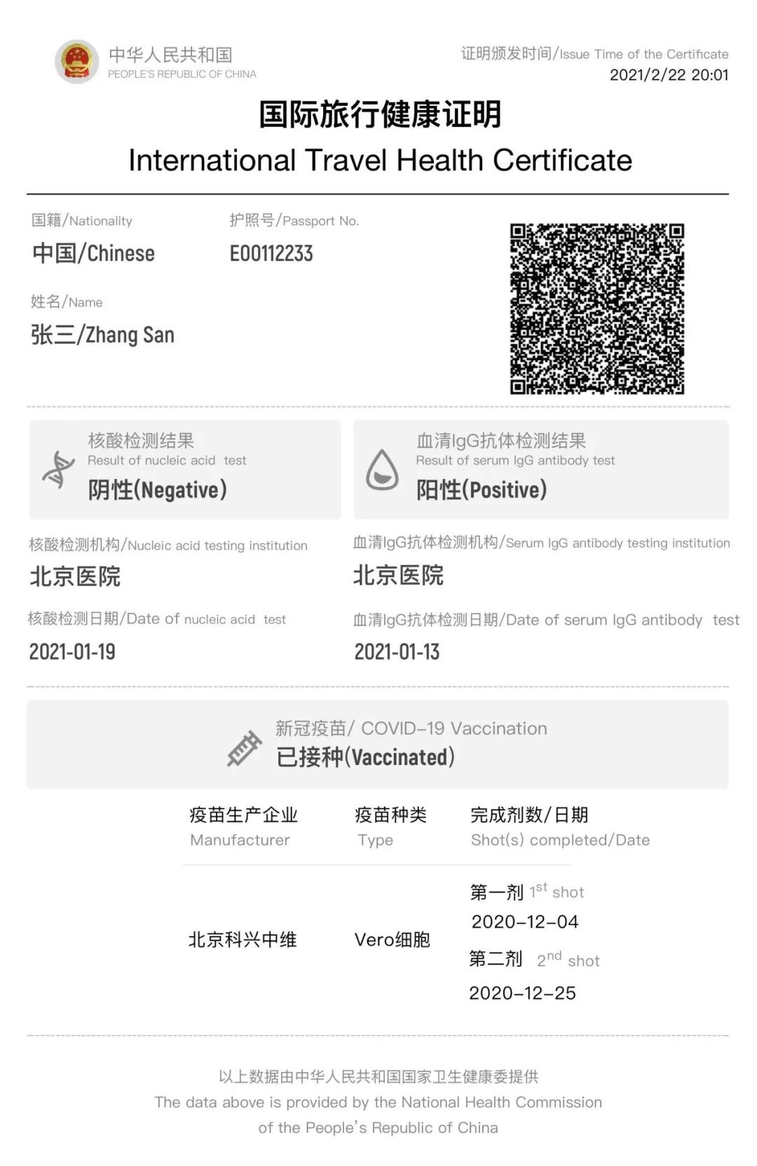 passaporto vaccinale cina