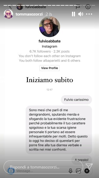 Tommaso Zorzi querela Fulvio Abbate