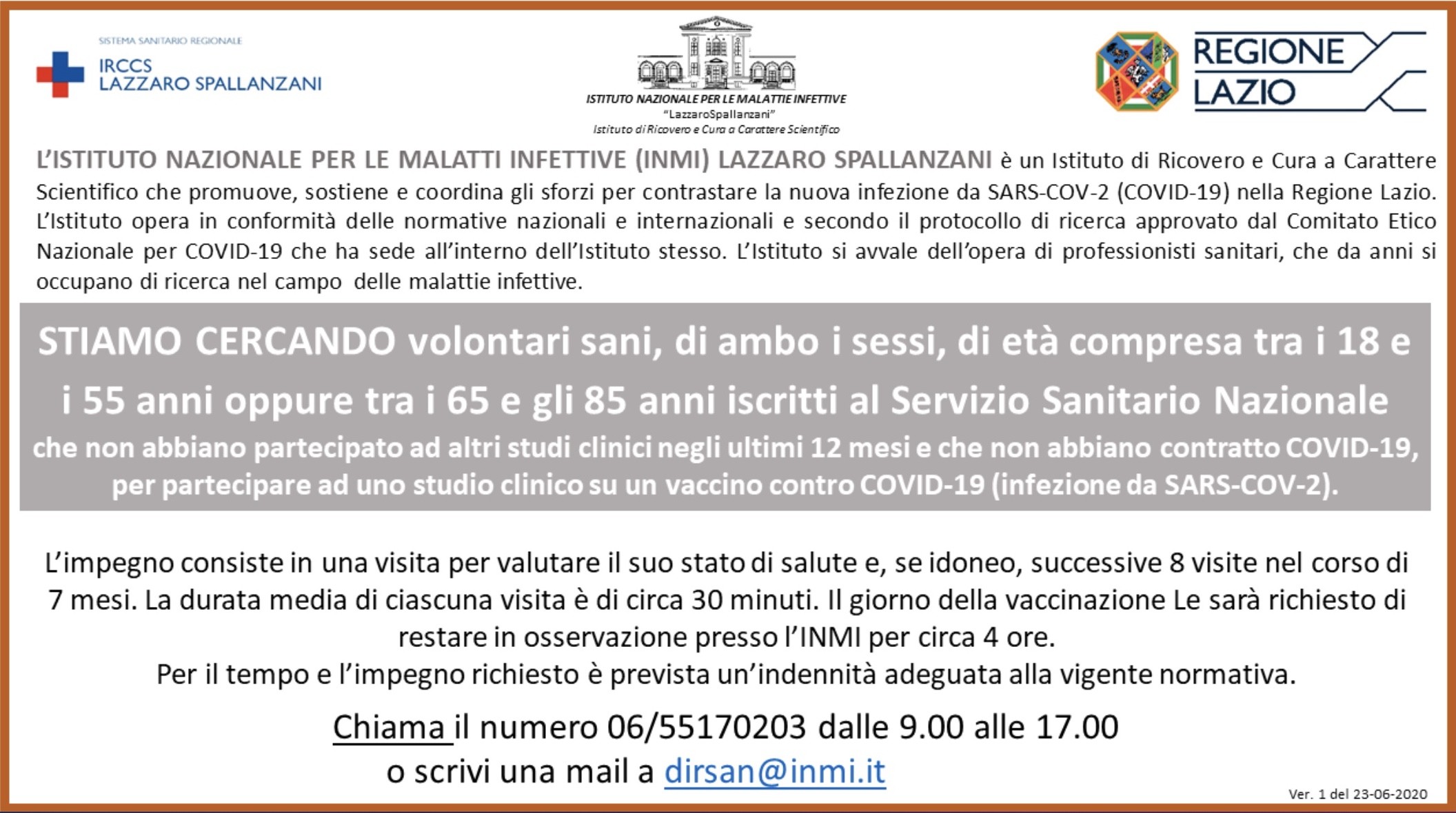 sperimentazione vaccino spallanzani