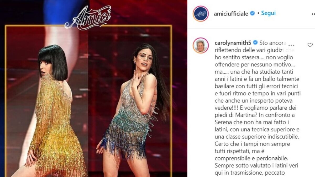 Amici 20, Carolyn Smith commenta il guanto di sfida fra Martina e Serena e aggiunge: “Sempre sottovalutati i balli latini in questa trasmissione”