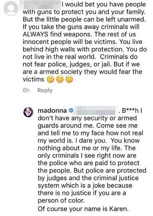 madonna contro utente instagram