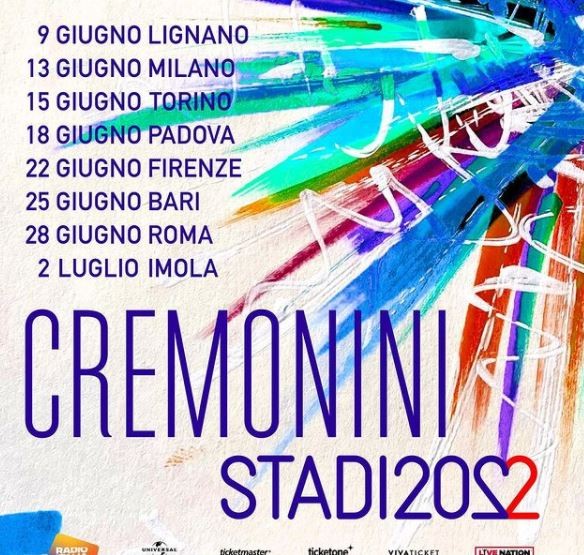 Cesare Cremonini, Stadi 2022: date e città dei concerti
