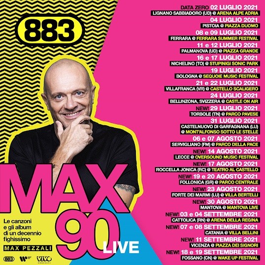 Max Pezzali, i più grandi successi degli 883 nei concerti 2021 “Max 90 Live”: date, città e info biglietti