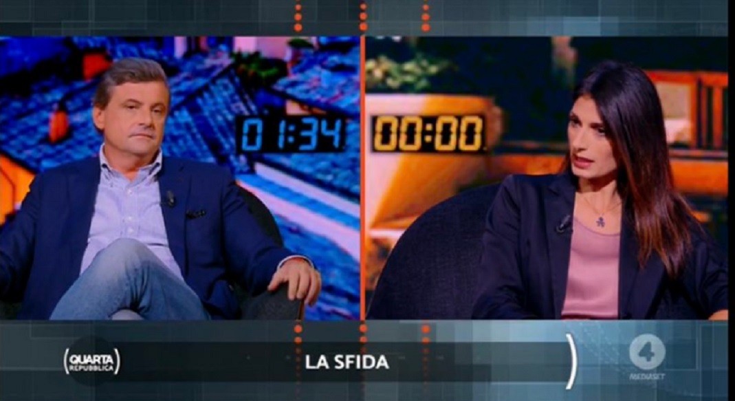 Quarta Repubblica, duello Raggi-Calenda. Con lite sul finale