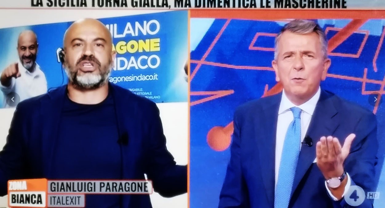 Zona Bianca, furiosa lite tra Paragone e Brindisi: “Dici caz*ate e sei in malafede”