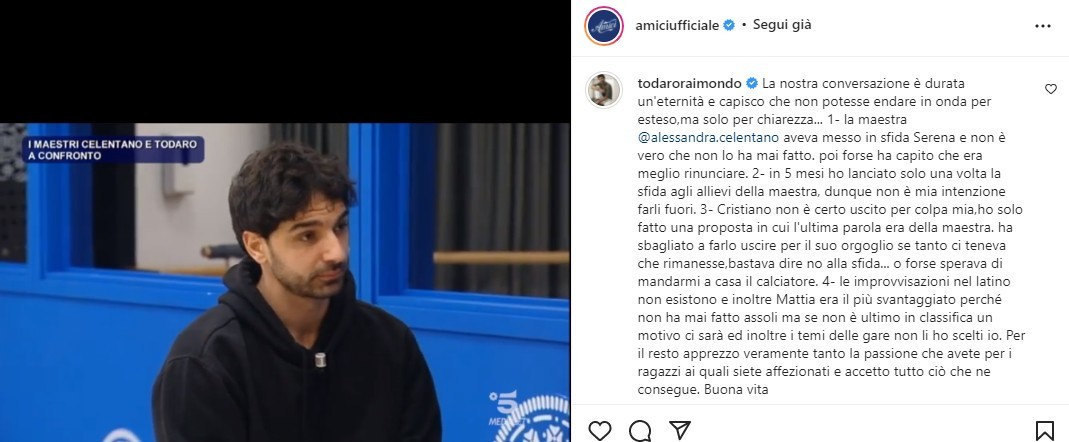 Amici 21, le precisazioni di Raimondo Todaro dopo il confronto con Alessandra Celentano